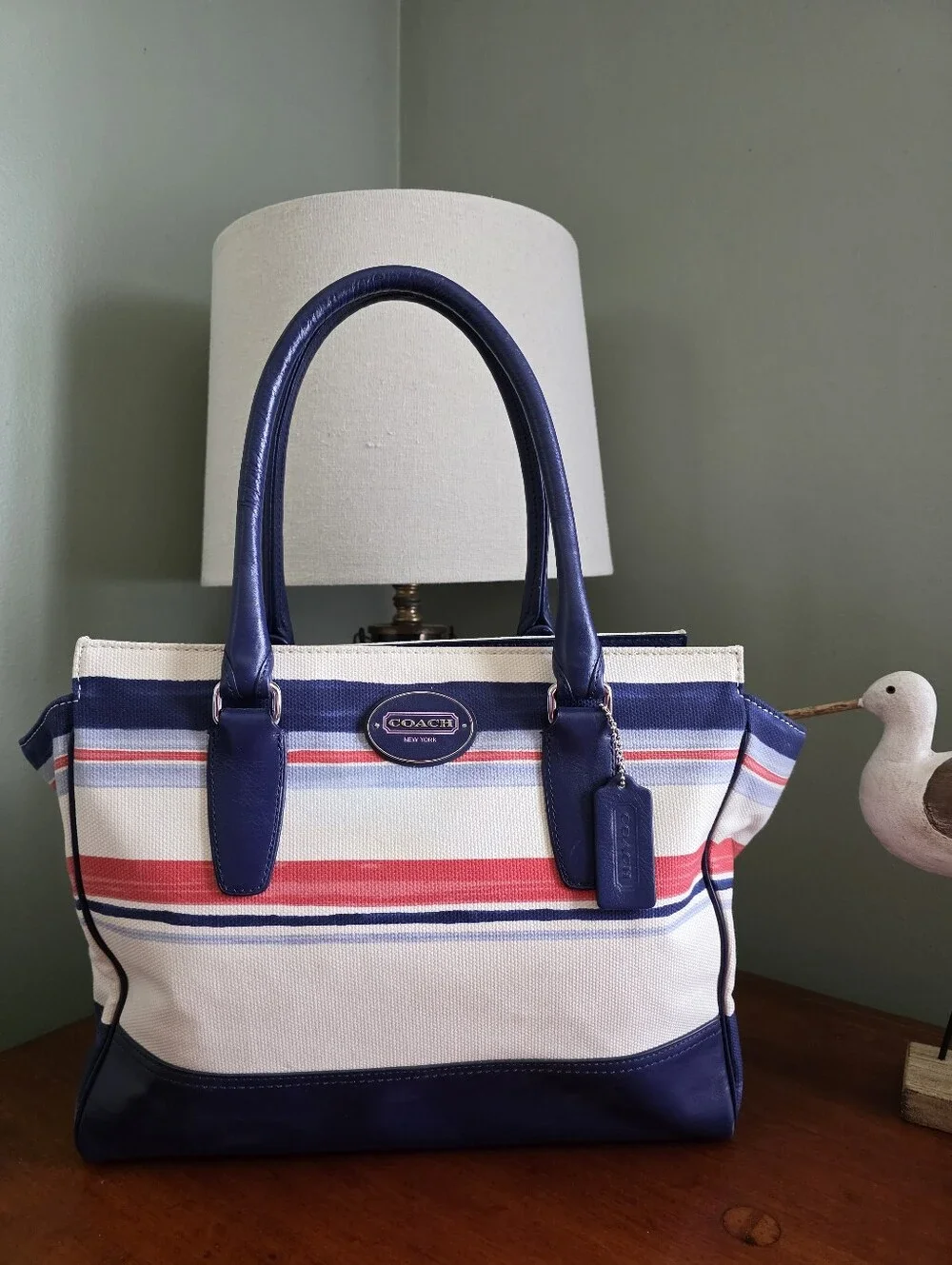 Coach Candace 22397 Legacy Stripe Canvas Leather Carryall Tote Bag Y2K